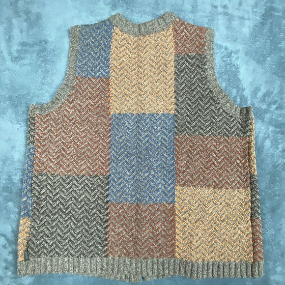 Woolrich Womens Sweater Vest XL Multi Patchwork Lambswool Blend Chevron - Picture 7 of 10